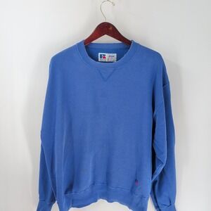 VTG Thrashed 90's Russell Athletic High Cotton Pullover Sweatshirt Sky Blue Sz L